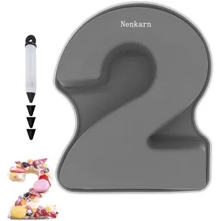 Nenkarn Silikon Backform Zahlen, Backform Zahl 2, Kuchenform Zahlen Groß 25cm, Number Cake mit Dekoration zum Backen, Geburtstag und Jahrestag, BPA frei, Anti-Stick