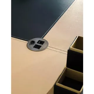 Moderner Eckschreibtisch aus MDF mit Edelstahl und Glas in Holzoptik - Beige
