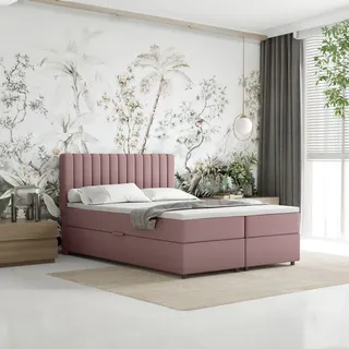 panda möbel Boxspringbett 140x200 EVEREST, mit Topper, mit Bettkästen, Doppelbett, Rosa, Panda Möbel - Rosa