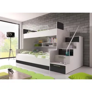 Schwarz Doppelstockbett Etagen Bett Kinderzimmer Betten Hochbett Hochglanz Möbel - Schwarz