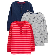 Simple Joys by Carter's Jungen Long-Sleeve Shirts, Pack of 3 Hemd, Grau Hunde/Marineblau/Rot Doppelstreifen, 4-5 Jahre (3er Pack)