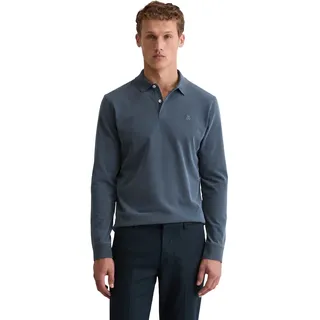Langarm-Poloshirt MARC O'POLO, Herren, Gr. M, schwarz navy, Jersey, Obermaterial: 100% Baumwolle, Shirts Langarm-Poloshirt, im Washed-Look