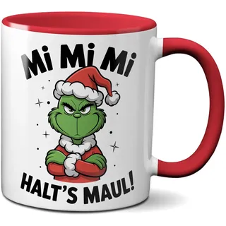 TassenKing Grinch Tasse Anti Weihnachten Spruch Ironie Sarkasmus lustige Weihnachtsbecher Geschenke für Weihnachtsmuffel MiMiMi Rot