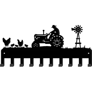 SUPERDANT Farm Metall Schlüsselhalter Traktor Wandmontierter Schlüsselorganisator Schlüsselhalter Mit Haken Zuhause Aufbewahrung Hut Kleidung Halskette Wohnzimmer Kinderzimmer Tür Wand Dekor 33×15cm