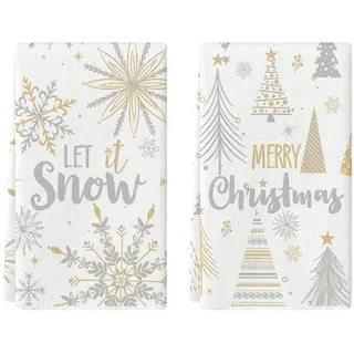 Artoid Mode Bäume Schneeflocken Weihnachten Küchentücher Geschirrtücher, 42x65 cm Let It Snow Saisonale Xmas Winter Dekoration Handtücher 2er Set