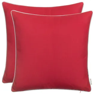 Brandsseller 2er Set Outdoor Kissen 45x45 cm – Wetterfeste Zierkissen mit Paspel – Wasserabweisende Gartenkissen & Dekokissen für draußen – Sofakissen für Balkon & Terrasse – Rot