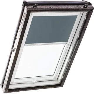 Original Roto Verdunkelungsrollo ZRV - Nahezu vollständige Verdunkelung - Führungsschiene Weiß - Dachfenster Baureihe Designo R4/R7 und Classic 43/73 - Größe 114/140 | 11/14 - Stofffarbe Dunkelgrau