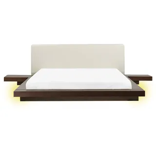 Beliani Bett mit LED 160x200 cm Dunkler Holzfarbton Zen - Dunkelbraun , Holzwerkstoff , 160x200 cm , Schlafzimmer, Betten