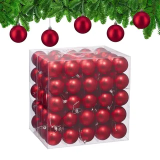 Relaxdays Weihnachtskugeln Rot 100er-Set matt Kunststoff , 6x7x6 cm , Dekoration, Weihnachtsdekoration, Christbaumschmuck