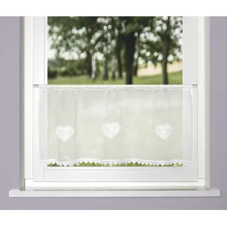 HOME WOHNIDEEN Scheibengardine NISHAY, 45x145 cm, transparente Leinenstruktur, Herzen, Farbe:weiß, Größe:45 x 120 cm, Anzahl:1x