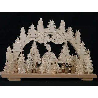 Schwibbogen el. Beleuchtet mit Arbeitern in Natur b x h=50x31cm NEU Lichterbogen