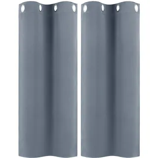 PiccoCasa 2er Set Vorhang Blickdicht Gardinen mit Ösen Verdunkelungsvorhang Kurz Scheibengardine Bistrogardine Modern für Küche Büros Wohnzimmer Schlafzimmer Grau 114H×66B cm