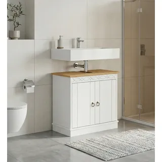 Waschbeckenunterschrank OTTO HOME "Indra, Badschrank, Badmöbel, Badezimmerschrank", weiß, honig, B:64cm H:66cm T:32cm, Massivholz, Schränke, Waschbeckenunterschrank, aus massiver Kiefer, 2 Türen, FSC-zertifiziert