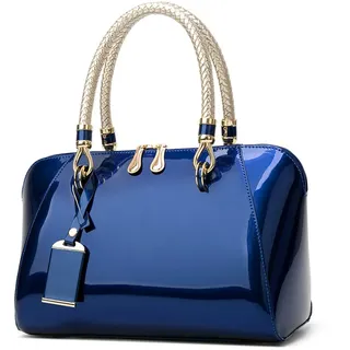 NICOLE & DORIS Mode Handtaschen Damen Lackleder Handtasche Elegant Schultertasche Frauen Umhängetasche wasserdichte Damentasche Hochzeits-Clutch Brieftasche Einkaufen Party Blau