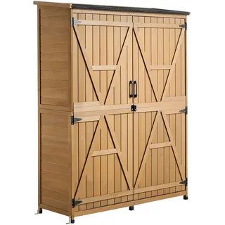 VEVOR Gartenschrank Holz, Geräteschrank mit Abschließbaren Türen & Schrägdach, Gerätehaus inkl. Regalböden & Boden, Geräteschuppen, Werkzeugschrank für Terrasse, Garten, Rasen, 121x43x162,5 cm