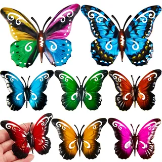 Clabby 8 Stücke Metall Schmetterling Deko Garten für Draußen Schmetterlinge Wanddeko Zaun Deko Gartenskulpturen Wand Kunst Dekoration für Outdoor Garten Schuppen Wände Zäune