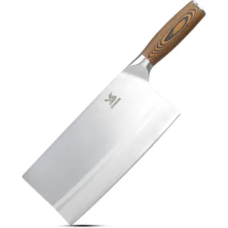 MSY BIGSUNNY Hackmesser Chinesisches Kochmesser, Klingenlänge 20,5cm, Großes Klingenblatt, Kohlenstoffreicher Stahl, Farbe Holzgriff