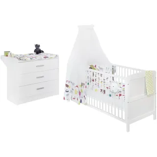 Pinolino Sparset Viktoria breit, 2-teilig, Kinderbett (140 x 70 cm) und breite Wickelkommode mit Wickelansatz, weiß (Art.-Nr. 09 00 22 B)