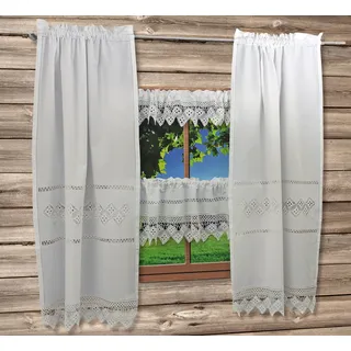 HOSSNER - ART OF HOME DECO Gardine "BALDO" Stangendurchzug 1 Stk. tlg. Häkelspitze - ECHTE Handarbeit, weiß