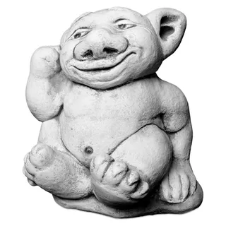 Große Steinfigur XXL Troll mit Finger im Ohr, Höhe 26 cm, Grau, 14 kg, frostsicher für den Außenbereich