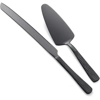 Unyqoos® Tortenmesser-Set aus Edelstahl, 2-teilig – schwarzes Tortenbesteck (33 cm Messer & 23,6 cm Tortenheber), ergonomisch, spülmaschinenfest zum Schneiden & Servieren - Schwarz
