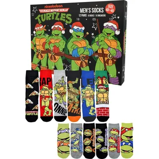 Teenage Mutant Ninja Turtles Adventskalender mit 12 Paar Socken Größe 40-45 für Herren Weihnachtskalender mit Sneakers und langen Socken
