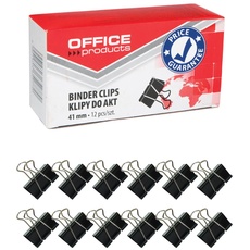 Office Products Foldback-Klammern 41 mm / 12 Stück/aus Metall/Schwarz/Silber/Unempfindlich Gegen Verformung/Büroklammern Papierklammern