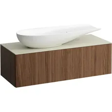 Laufen Il Bagno Alessi Schubladenelement, 1 Hahnloch, Steinplatte Calce Avorio, Ausschnitt links, 120x50x37cm, zu WT-Schale H81897 4, H431324097, Farbe: Noce Canaletto