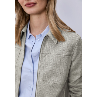 Blouson STREET ONE, Damen, Gr. 42, beige (smoke beige), Web, Obermaterial: 54% Baumwolle, 40% Viskose, 6% Elasthan. Futter: 100% Polyester, Fischgratmuster, bequem hüftbedeckend, Rundhals, Jacken Blouson, mit Fischgrätmuster und Zipper