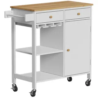 Vicco Küchenwagen Trayz Weiß 89 x 87 cm mit Rollen , Holzwerkstoff , 4 Fächer , 2 Schubladen , Rechteckig , 89x87x40 cm , Küchen, Küchenmöbel, Küchenschränke, Küchenunterschränke