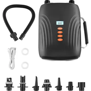 Vevor Paddleboard Pumpe (20 PSI) wiederaufladbarer Akku, zweistufige elektrische SUP-Luftpumpe mit automatischer Abschaltung & 12 V DC Autoanschuluss, Aufblasen & Entleeren ideal für Schlauchboote