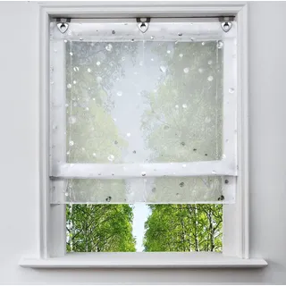 Voile Raffrollo mit Silber Heißprägen Design Raffgardine Transparent Ösenrollo Fenster Vorhang (BxH 60x130cm, Kreis)