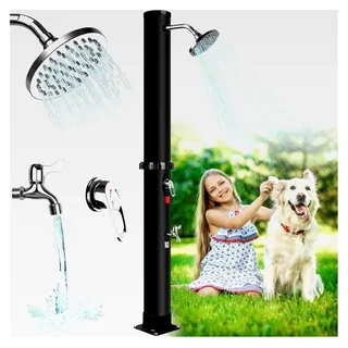 Solardusche 35 Liter, Gartendusche mit Duschkopf und Fußhahn, ohne Stromanschluss, warmes Wasser bis 60°C, Outdoordusche mit Gartenschlauch-Anschluss für Garten und Pool - Schwarz