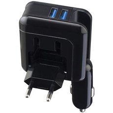 Bild Reisestecker, Ladegerät für Auto & zu Hause, 2 USB-Ports, klappbar, 12V/230V