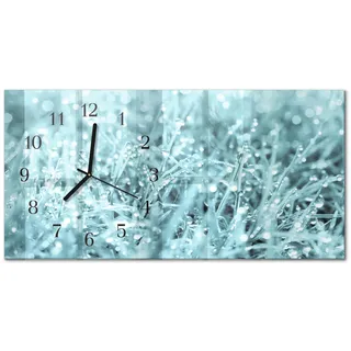 Tulup Wanduhr aus Glas 60x30 cm - Kalter Tau , Türkis , Rechteckig , 60x30x0.4 cm , Dekoration, Uhren, Wanduhren