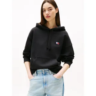 Kapuzensweatshirt TOMMY JEANS "TJW BXY BADGE HOODIE EXT", Damen, Gr. XXL (44), schwarz, Sweatware, Obermaterial: 100% Baumwolle, unifarben, bequem hüftlang, Rundhals, Rippbündchen, Sweatshirts Kapuzensweatshirt, mit Logo-Badge