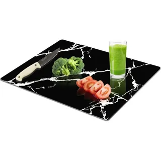 Yuzeyurun Schneidebrett Glas Marmor Optik 40x30 cm – Design Glasschneidebrett aus gehärtetem Sicherheitsglas – Hitzebeständige Herdabdeckplatte – Rutschfest, Kratzfest & Hygienisch