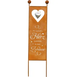 Ferrum Art Design Gartenstecker Herz-Zuhause Höhe 205 cm Rostbraun