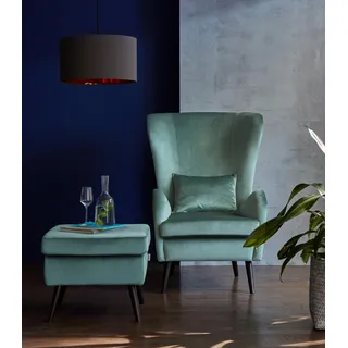 Home Affaire Ohrensessel Salla Fellimitat 78 x 118 x 94 cm Grün mit Hocker