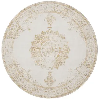 benuta Vintage-Teppich George waschbar ø 120 cm rund , Creme, Gelb , Kunststoff , Vintage , Rund , 120x120 cm , Oeko-Tex® Standard 100 , in verschiedenen Größen erhältlich, rutschfeste Unterfläche, waschbar , Teppiche und Böden, Teppiche, Vintageteppiche