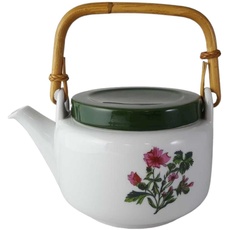 Teekanne mit Bambushenkel 0,95 L Seltmann Weiden rosa grün Blumendekor