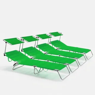 4er Set Strandliegen Liegestühle Sonnenliegen Klappbar aus Aluminium Cancun - Grün - Grün
