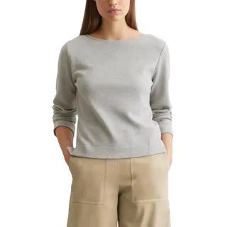 Marc O'Polo Damen Sweatshirt mit U-Boot-Ausschnitt Regular Fit, Grau (Mid Stone Melange), S