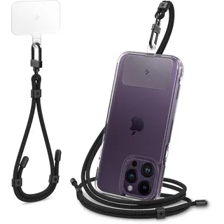 Spigen Handykette Universal Handyhülle mit Band zum Umhängen & Handschlaufen Set [ConTag] kompatibel mit iPhone 16/15/14/13 Serien, Galaxy S25/S24/S23 und Allen Smartphones - Schwarz