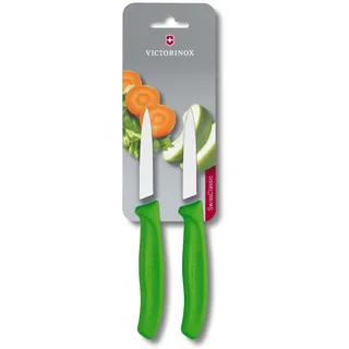 Victorinox Swiss Classic, Schäl- und Gemüsemesser Set, 2teilig, Extra Scharfe Klinge, Gerader Schliff für Präzise Schnitte, 8 cm, Rostfreier Stahl, Grün