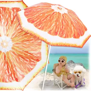 Großer orangefarbener, faltbarer Strand- und Gartenschirm, Camping-XXL, wasserdicht - Orange