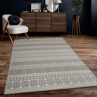 Outdoor Teppich Flachgewebe modern Boho Ethno wetterfest Außenbereich Grösse 300x400 cm - Beige