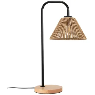 EcoGehen Nachttischlampe mit Kabelschalter, E27 Fassung, Φ20cm Lampenschirm aus Boho Rattan, Tischlampe, Klein Lampe, Schreibtischlampe, Tischleuchte, Bürolampe, Leselampe, Leselicht, 44cm hoch