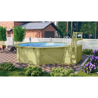 Karibu Achteckpool "Rimini 2X mit Sonnendeck" BxLxH: 550x470x121 cm, braun