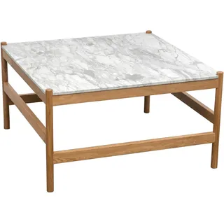 Mid.you Couchtisch Aldo Marmor , Naturfarben, Weiß , Holz, Stein , Eiche , massiv , quadratisch , 42x80x80 cm , Holzmöbel, Holztische, Wohnzimmertische Holz, Couchtische Holz